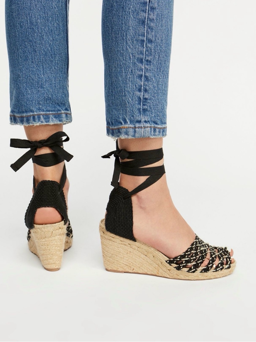 Free People FP Collection Amalfi Coast Black Espadrille Wedge Sandals Size 9